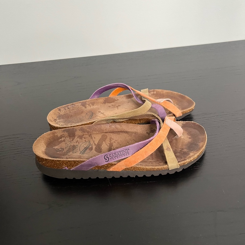 Sabatini Memory System Multicolor Leather Sandal Cork Wedge Shoes size 10 EU 41